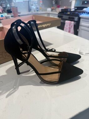 Charlotte Russe Black Pointed Toe Strappy Heels
